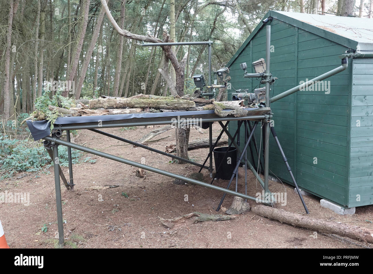 Wildlife DSLR camera trap equipment including three cameras, three speedlight flashes a remote