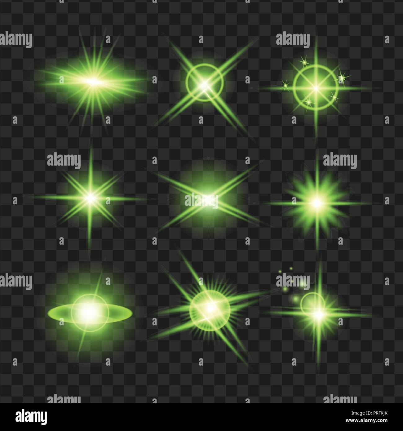 Green Glowing lights star on black transparent background. Vector ...