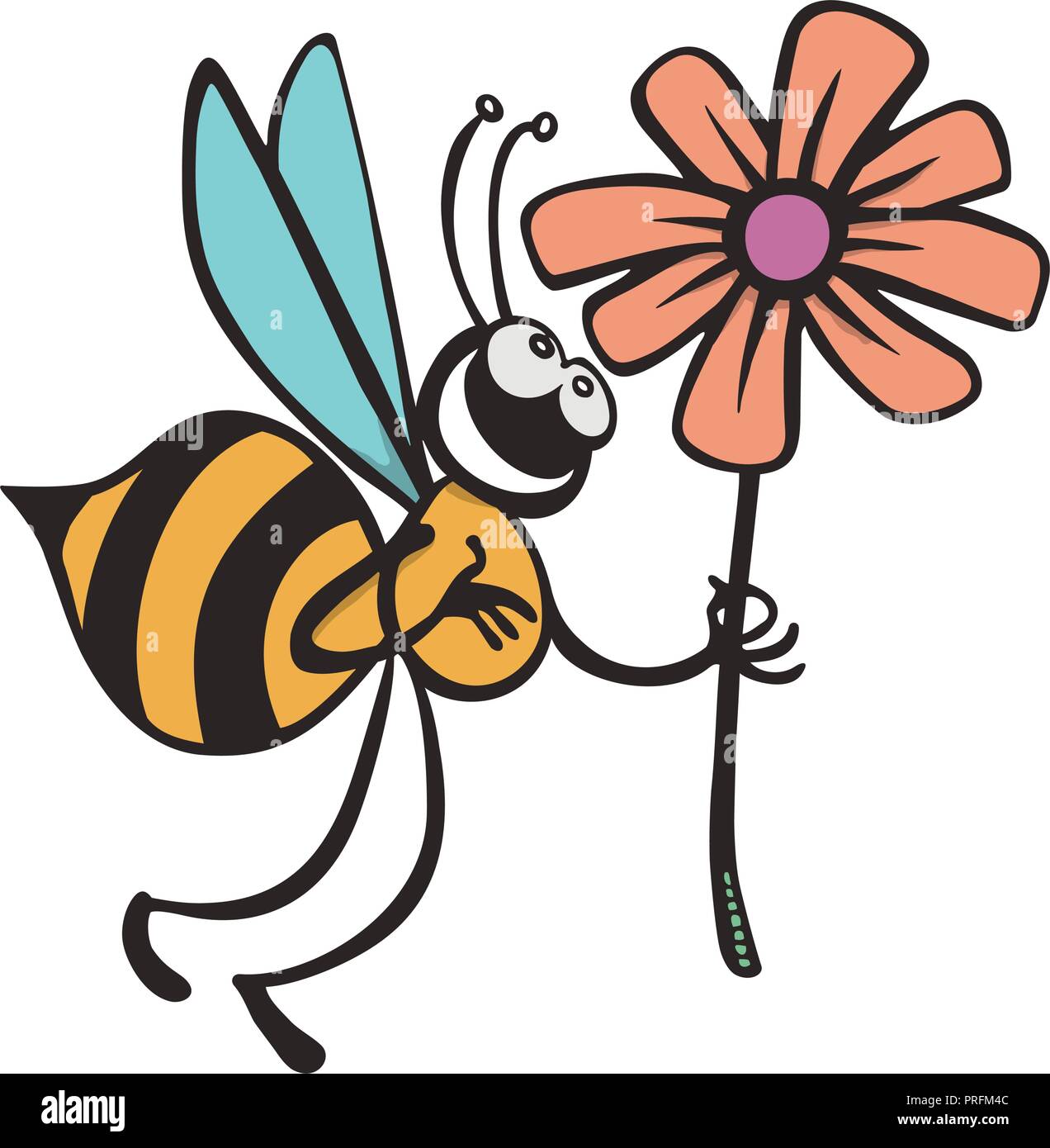 bee cartoon flying while carrying flowers. vector Illustration Stock Vector