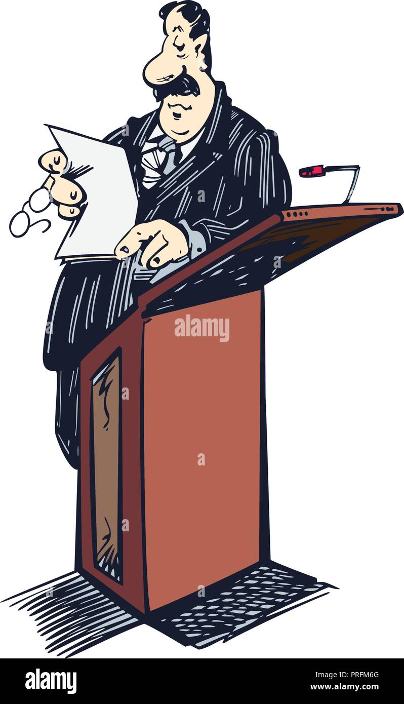 lawyer cartoon clipart illustration. lawyer standing on table Stock