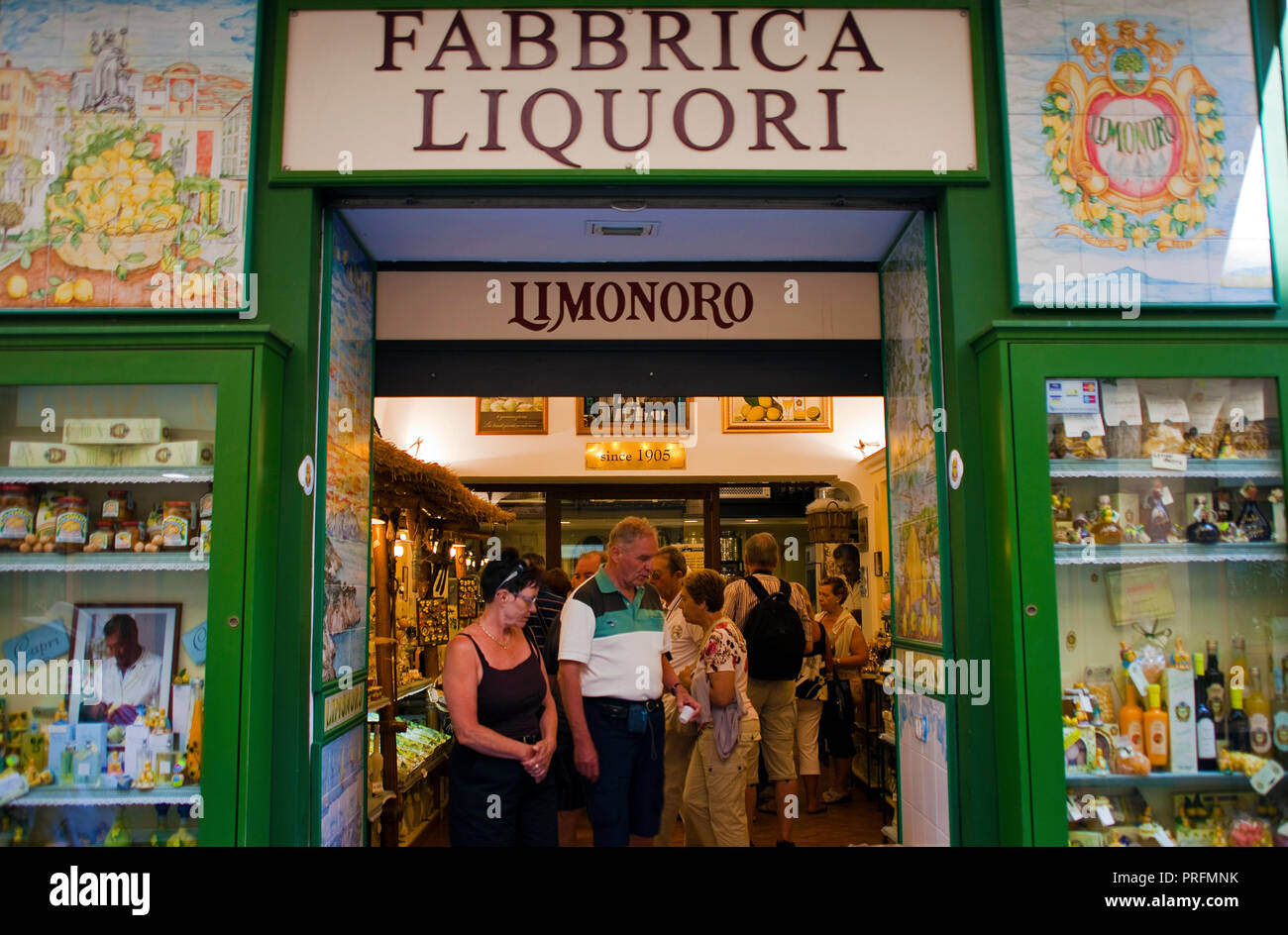 Limoncello shop at old town of Sorrento, Peninsula of Sorrento, Gulf of Naples, Campania, Italy Stock Photo