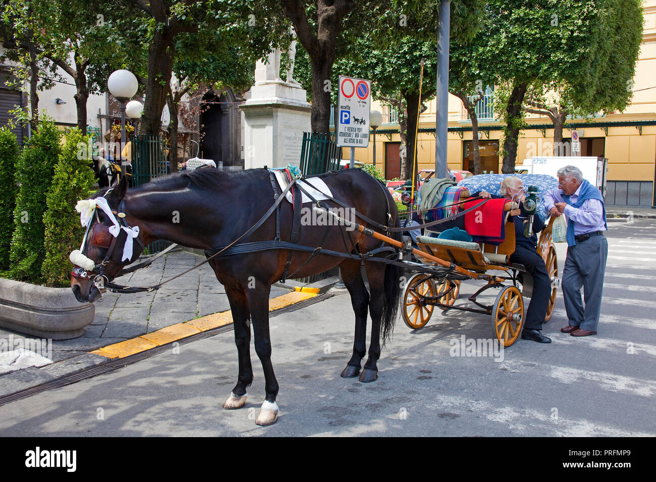 Horse-drawn carriage at Piazza Tasso, Sorrento, Peninsula of Sorrento, Gulf of Naples, Campania, Italy Stock Photo