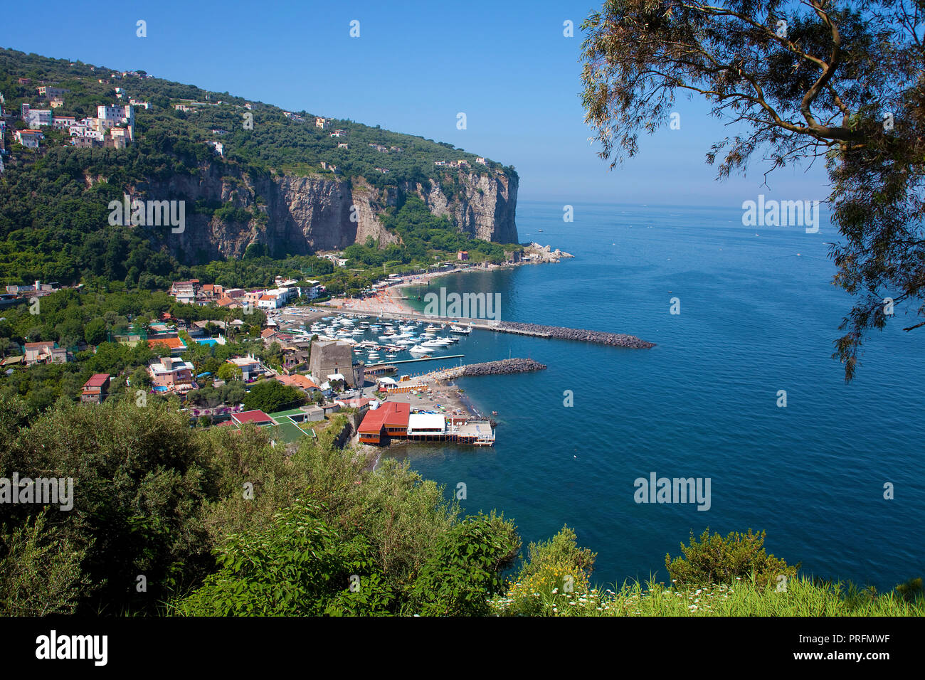Fishing village and harbour of Seiano, close Sorrento, Peninsula of Sorrento, Gulf of Naples, Campania, Italy Stock Photo