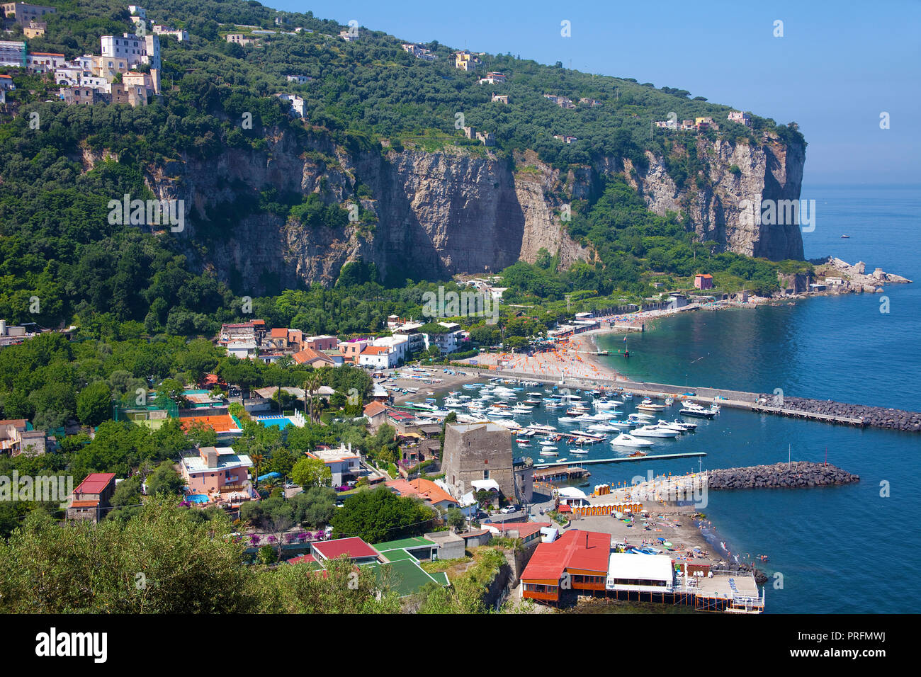 Fishing village and harbour of Seiano, close Sorrento, Peninsula of Sorrento, Gulf of Naples, Campania, Italy Stock Photo