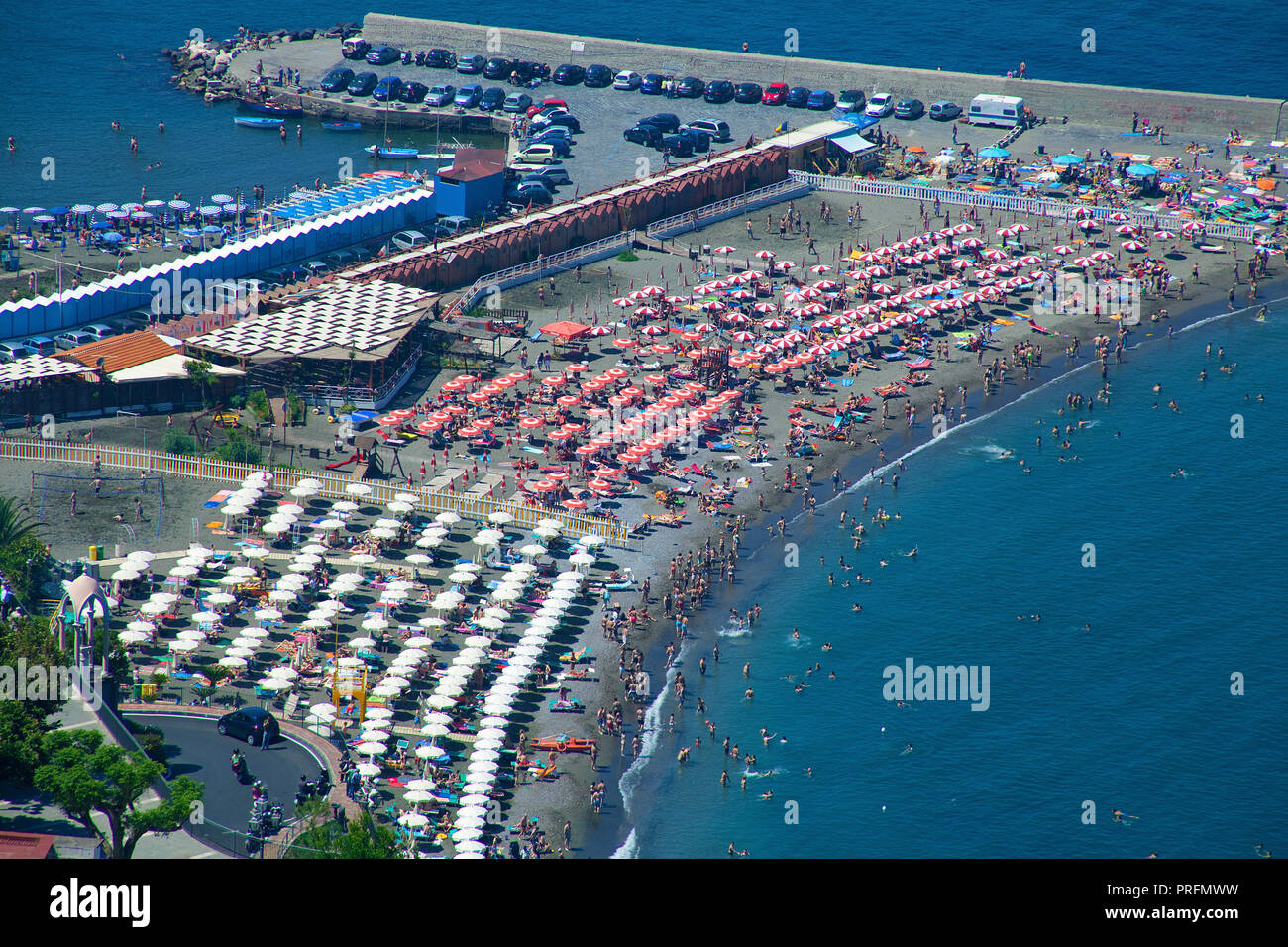 Bathing beach of Sant' Agnello, suburb of Sorrento, Peninsula of Sorrento, Gulf of Naples, Campania, Italy Stock Photo