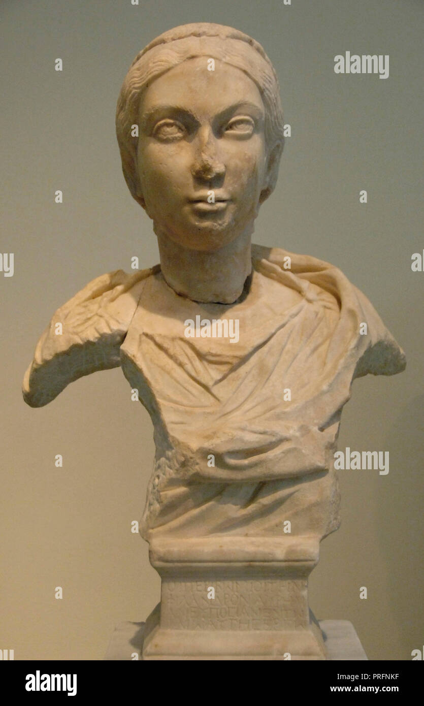 Portrait of Aurelia Euposia, dating from 250-275 AD, found in Melos Island, Greek Cyclades. Marble.  National Archaeological Museum, Athens. Greece. Stock Photo