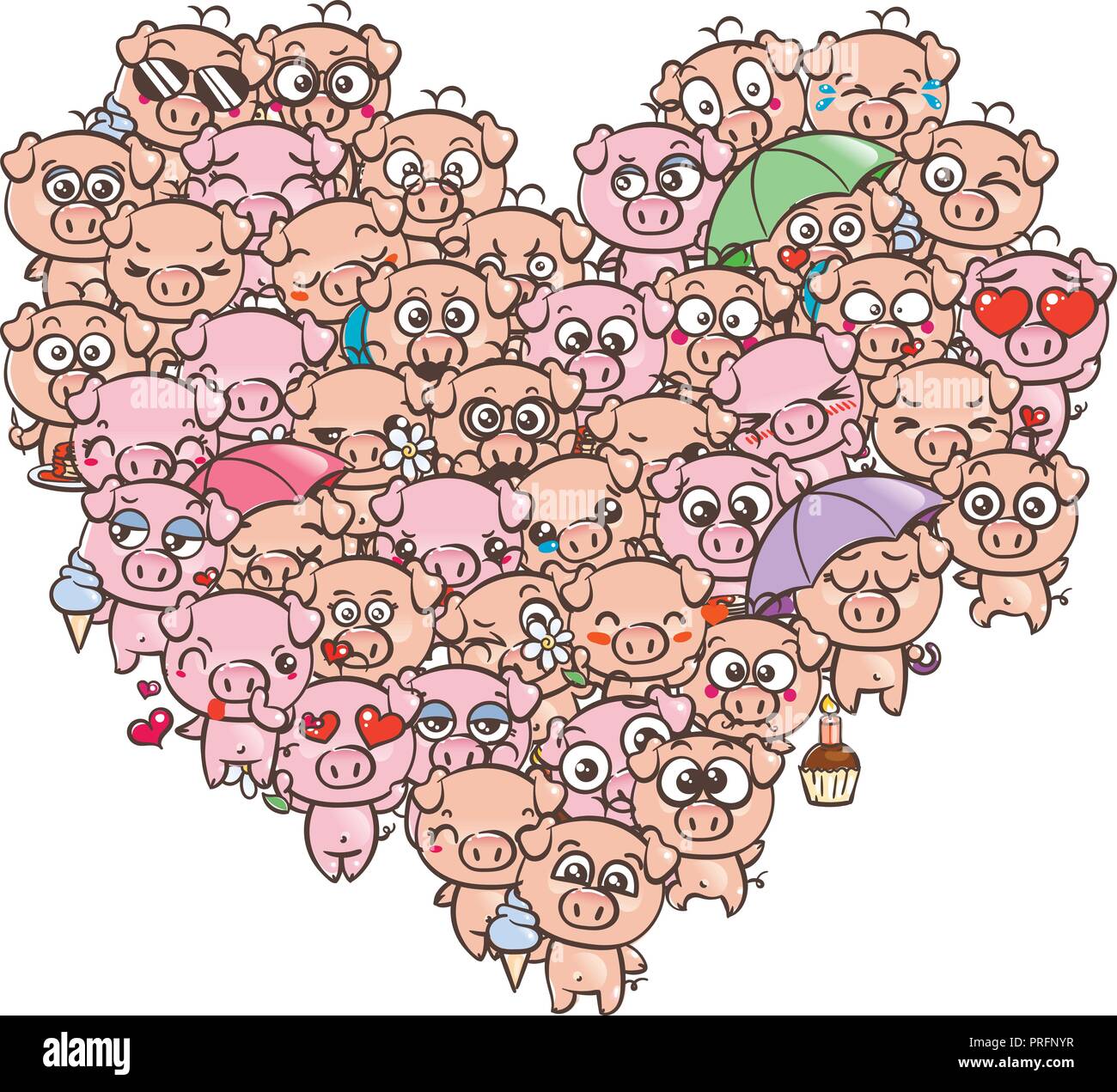Love Background With Cute Baby Piglets Pastel Cartoon Image Kawaii Pigs Vector By Freehand Draw Doodle Comic Emoji Art Illustration For Books Prin Stock Vector Image Art Alamy