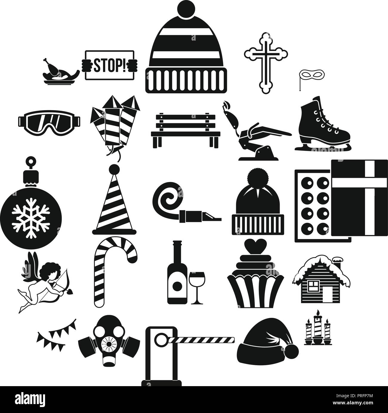Winter holiday icons set, simple style Stock Vector
