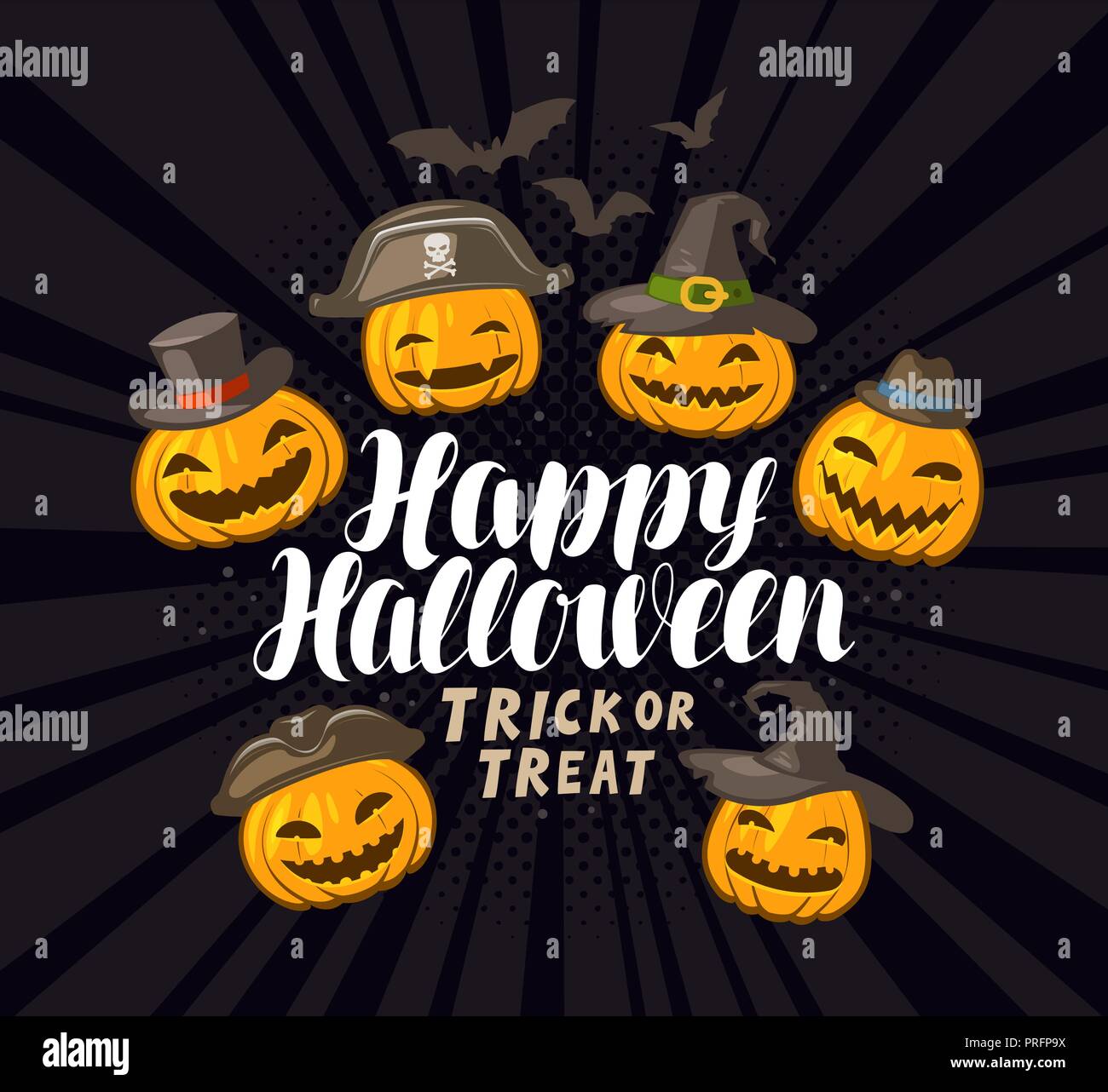 Happy Halloween, banner or greeting card. Holiday banner. Cartoon vector illustration Stock Vector