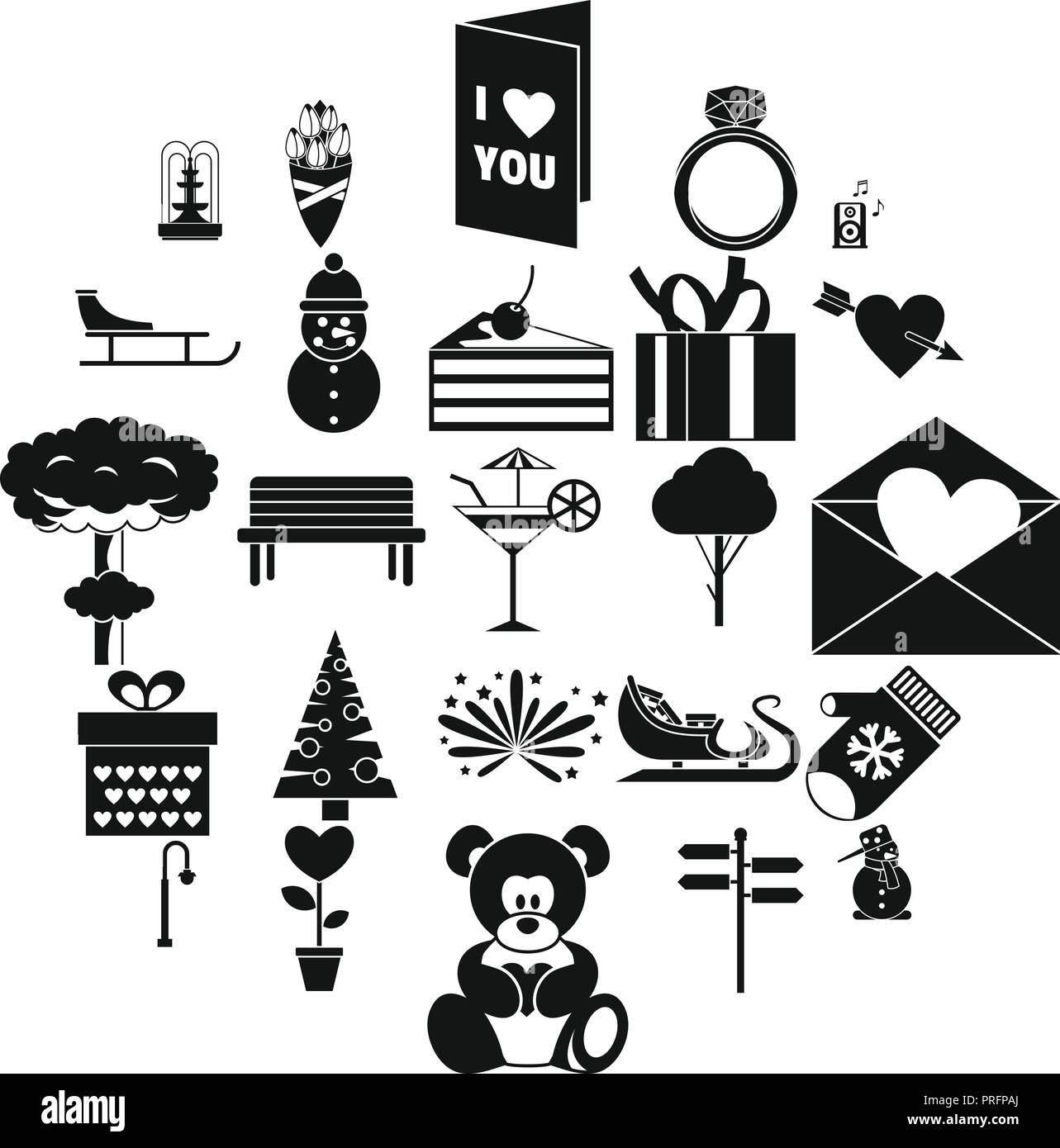 Winter walk icons set, simple style Stock Vector