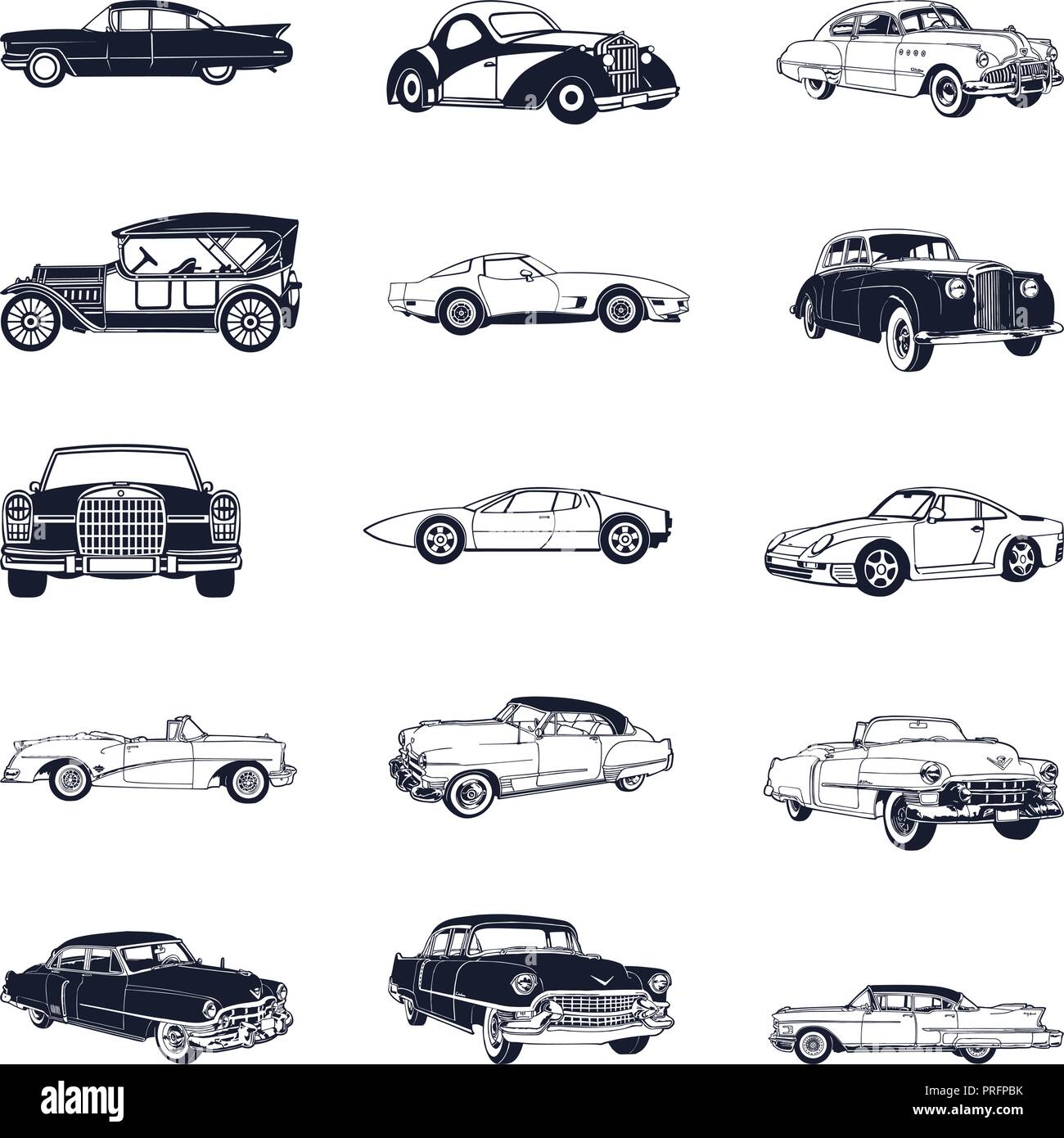 set of old vintage car isolated on white background Stock Vector Image ...