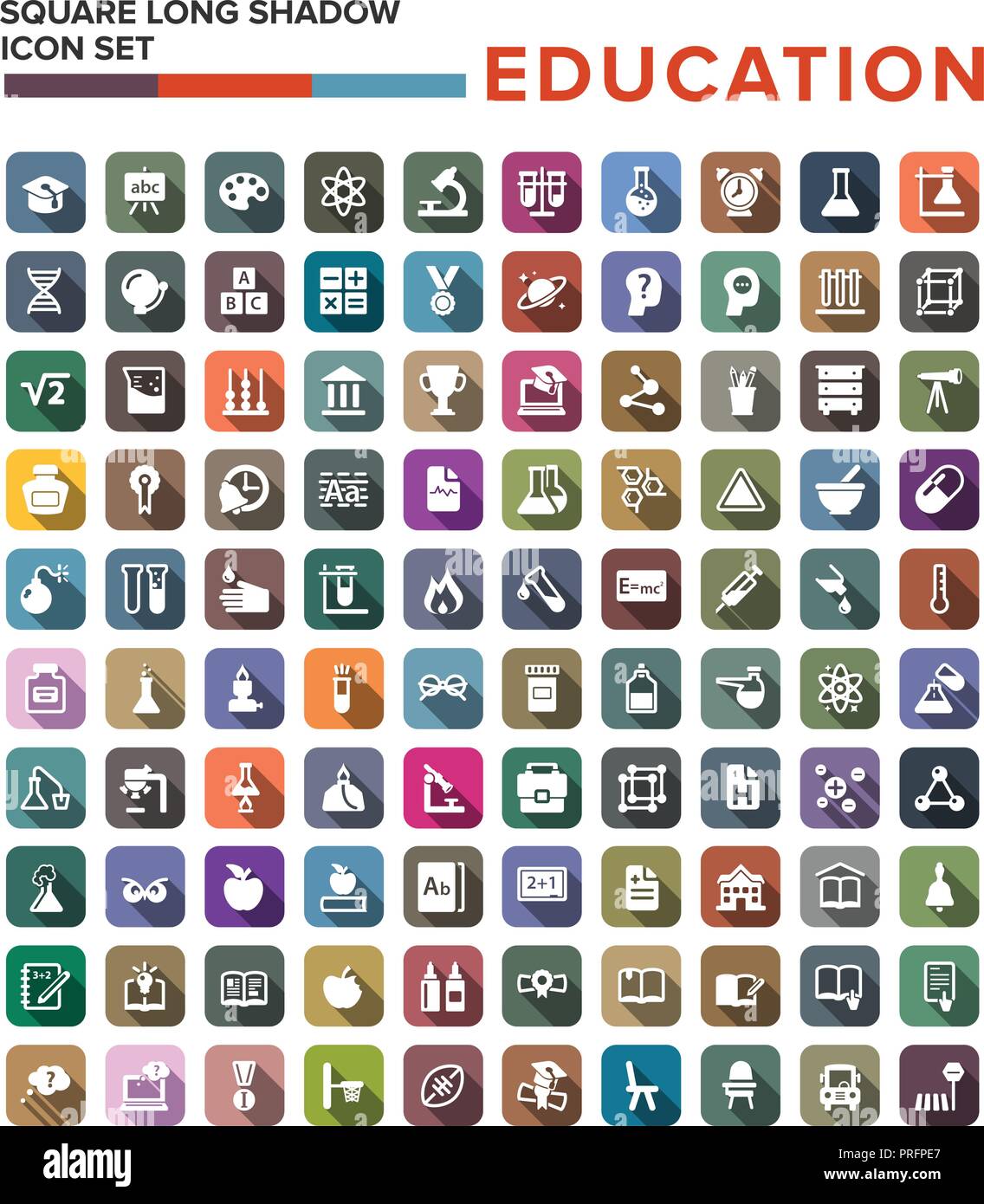 Education icon set with long shadow effect for Web, Presentations and Mobile Application. Isolated on white Stock Vector