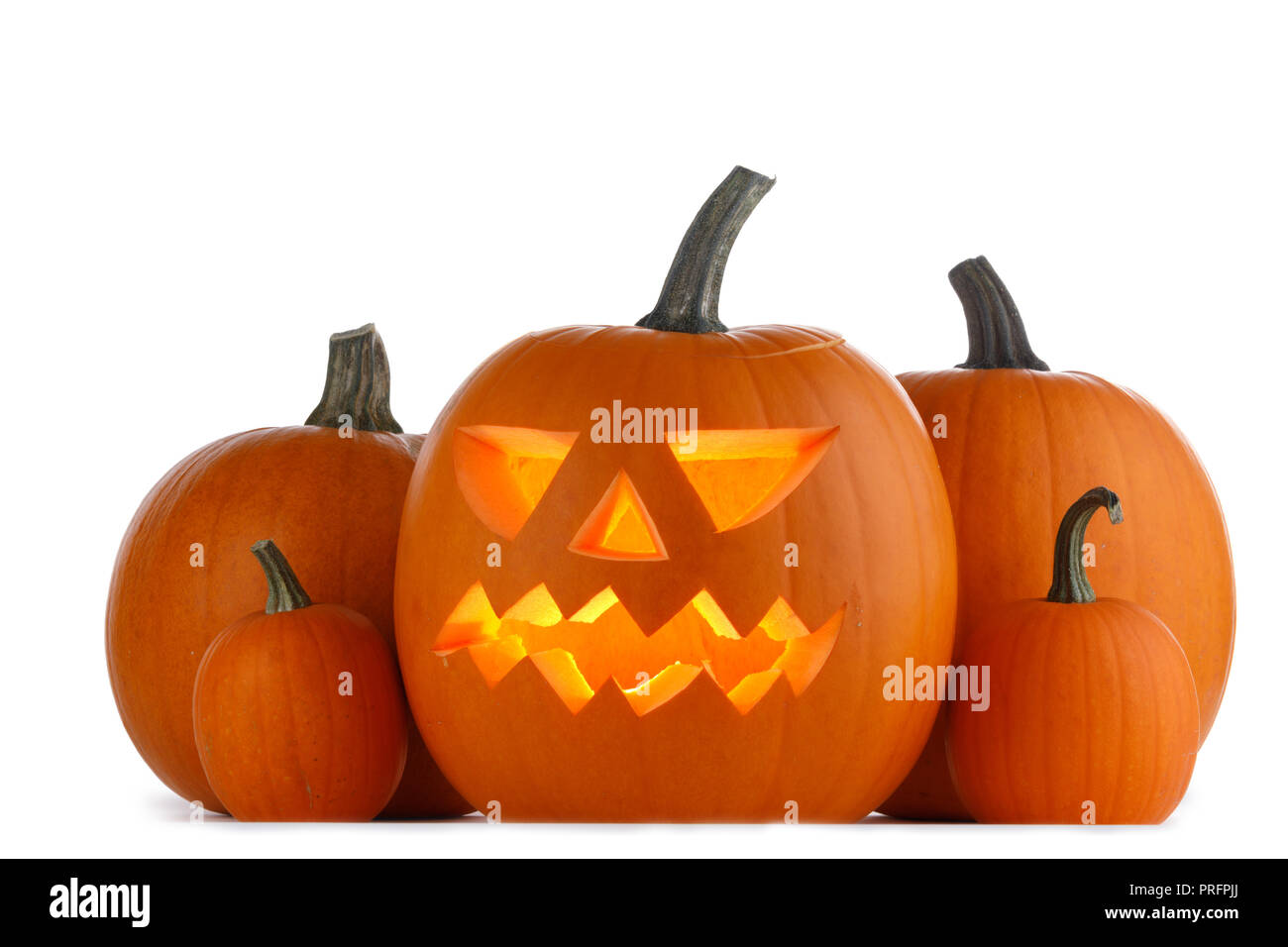Three Halloween Pumpkins isolated on white background Stock Photo - Alamy