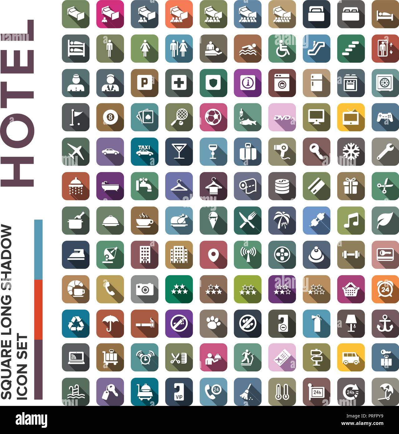 Hotel icons set in flat design with long shadow Stock Vector