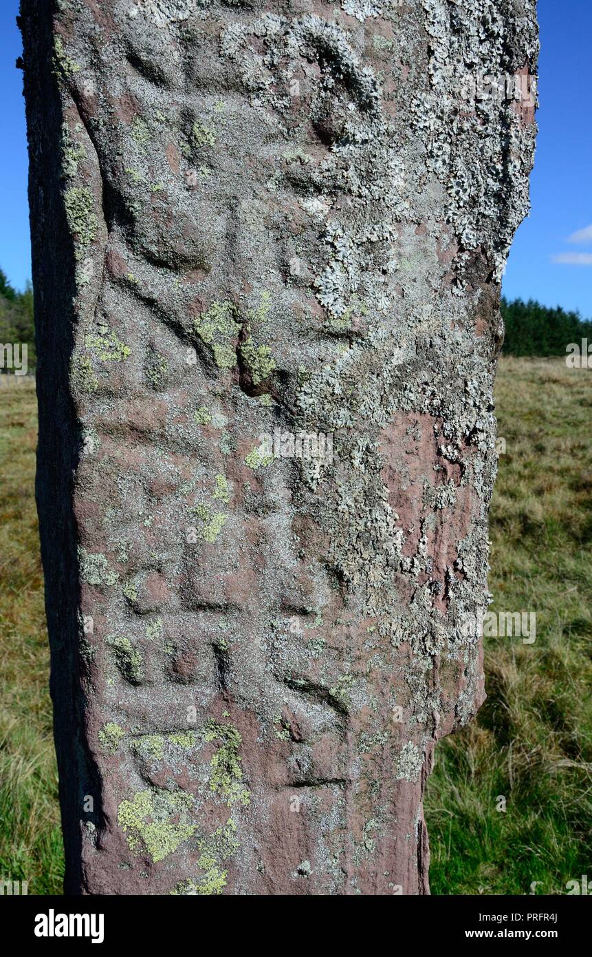 Maen Madoc Maen Madog standing stone menhir with Latin inscription alongside Sarn Helen Roman Road Brecon Beacons Fforest Fawr Geopark Wales cymru UK Stock Photo