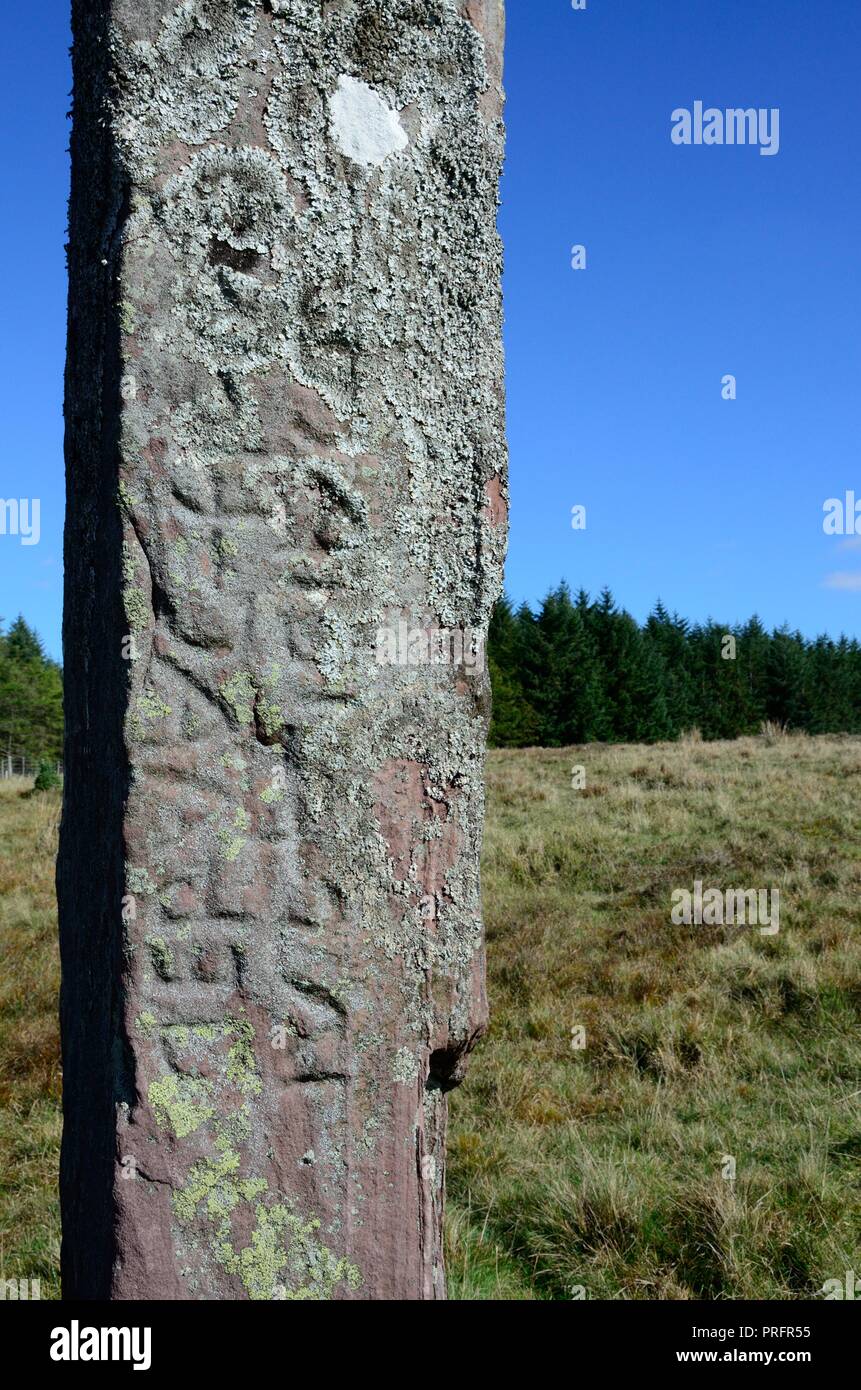 Maen Madoc Maen Madog standing stone menhir with Latin inscription alongside Sarn Helen Roman Road Brecon Beacons Fforest Fawr Geopark Wales cymru UK Stock Photo