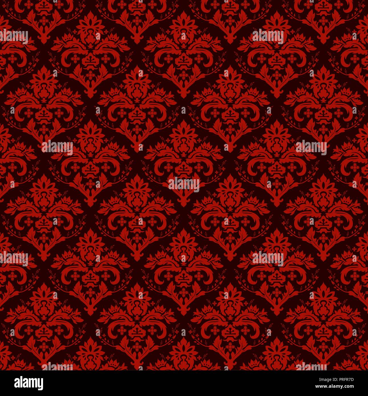 seamless luxury ornamental background. Red Damask seamless floral ...