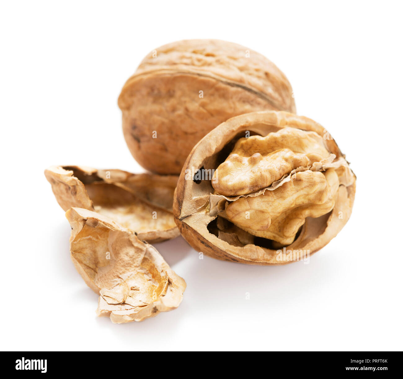 walnuts with cracked shell isolated on white background Stock Photo