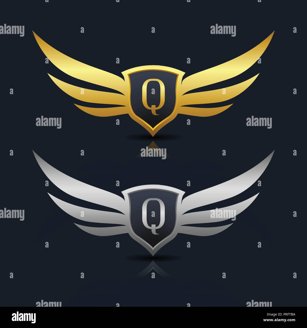 Wings Shield Letter Q Logo Template Stock Vector
