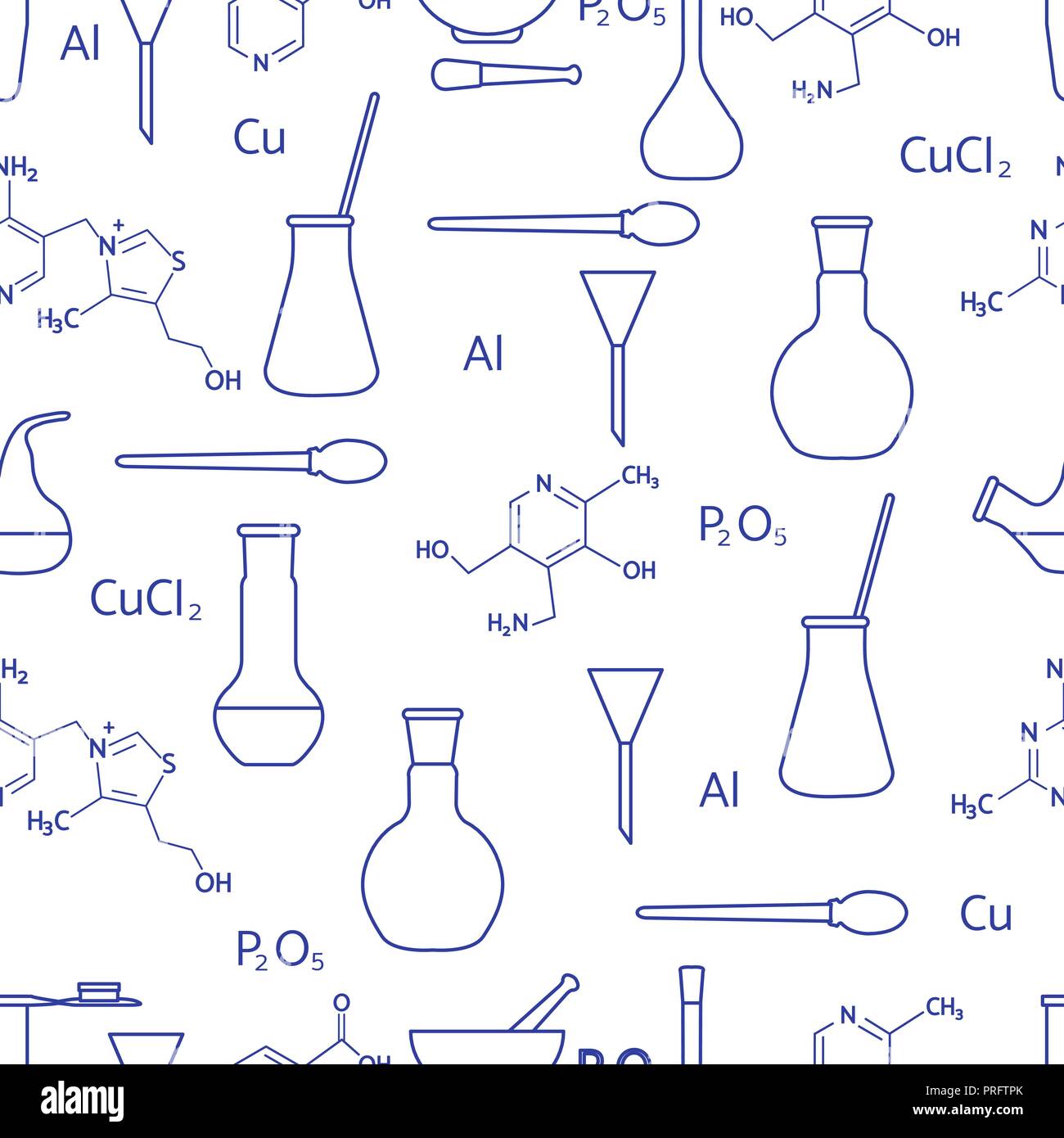 Scientific vector seamless pattern with flasks, test tubes, beakers ...