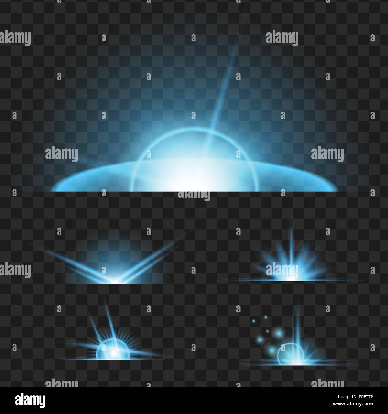 Set of blue glowing light effect. Isolated on black transparent ...