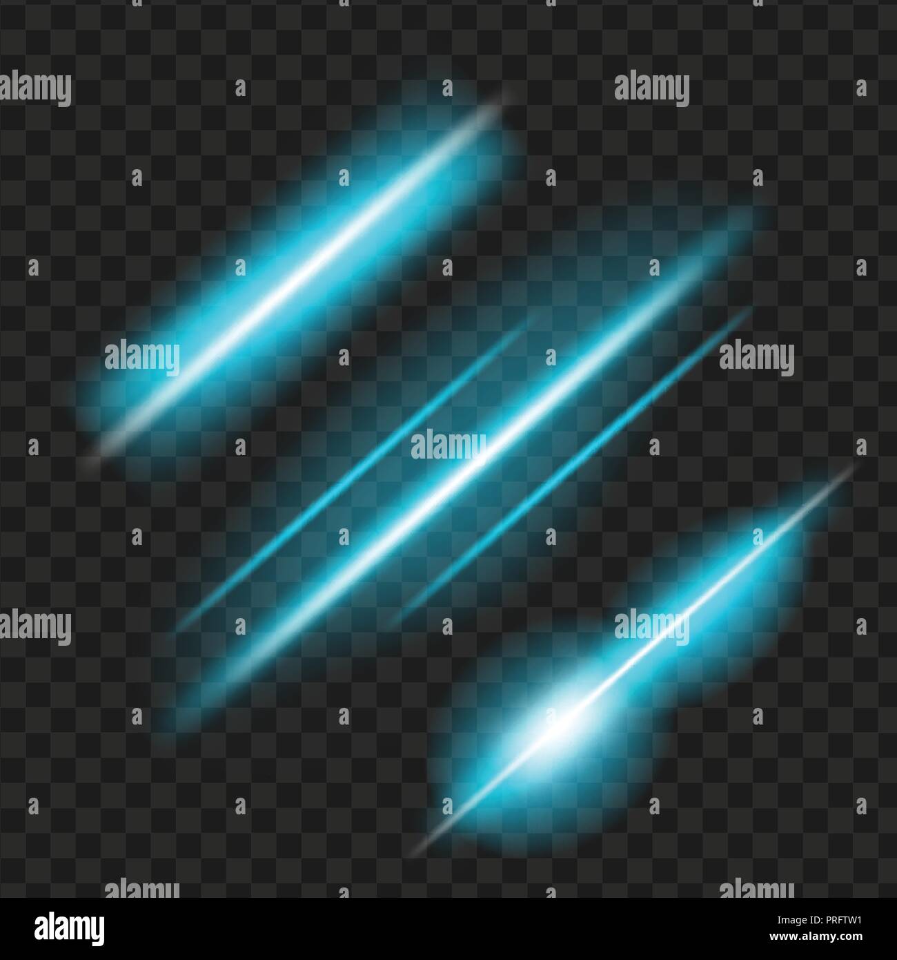 Set of blue glowing light effect. Isolated on black transparent ...