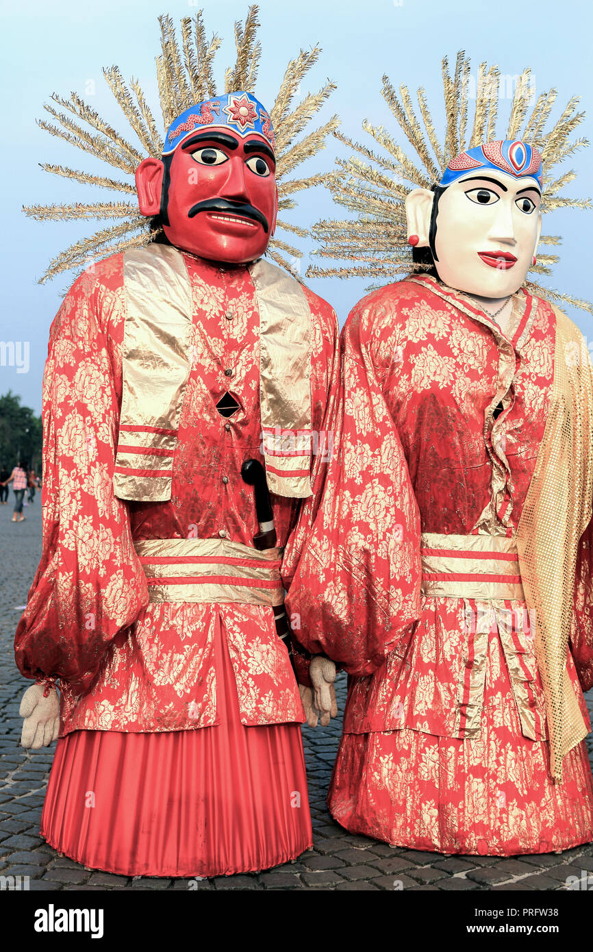 Ondel ondel live puppets in Merdeka Square, Jakarta, Java, Indonesia Stock Photo