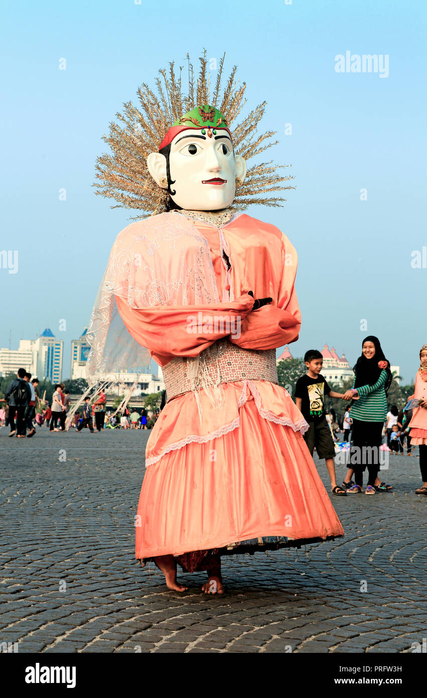 Ondel ondel live puppet in Merdeka Square, Jakarta, Java, Indonesia Stock Photo