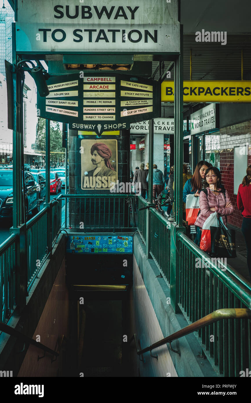 Subway on Flinders Street in Melbourne, Australia Stock Photo