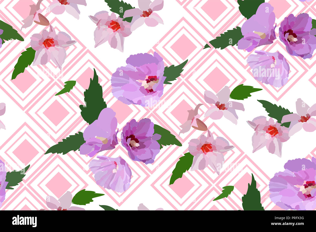 Floral seamless pattern with hibiscus flowers and leaves. Botanical ...