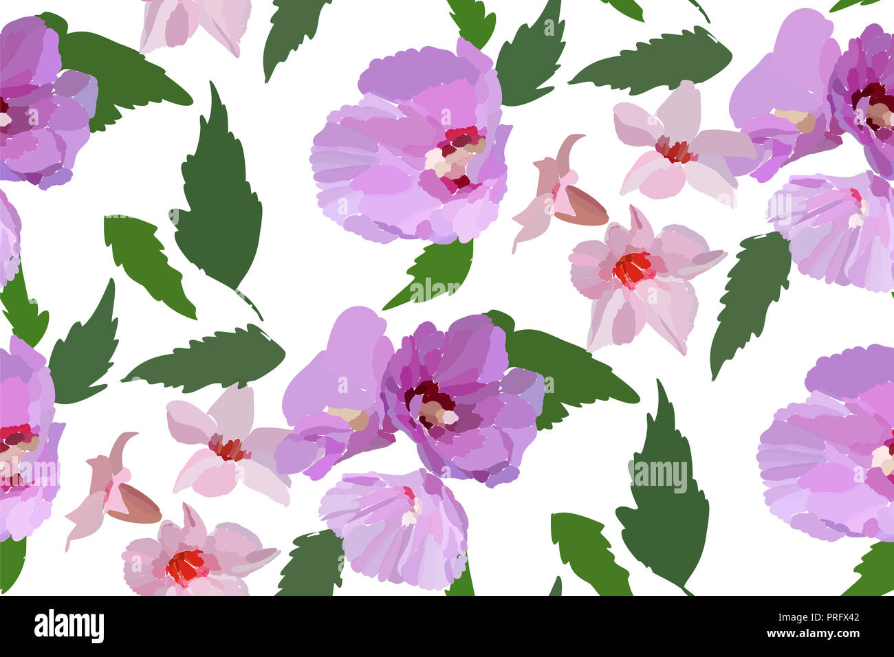 Floral seamless pattern with hibiscus flowers and leaves. Botanical ...