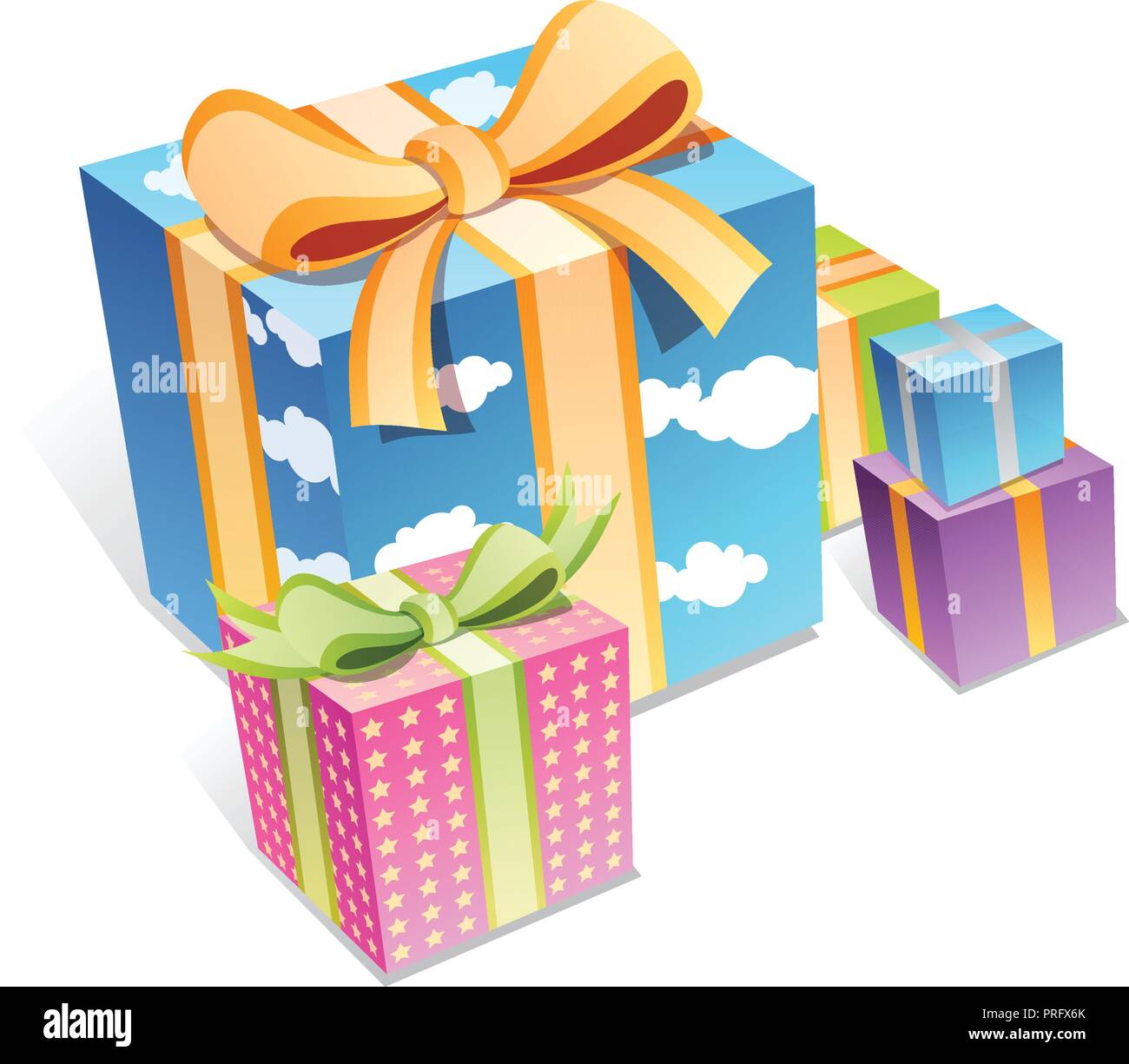 Set of colorful gift boxes with bows and ribbons. Vector illustration