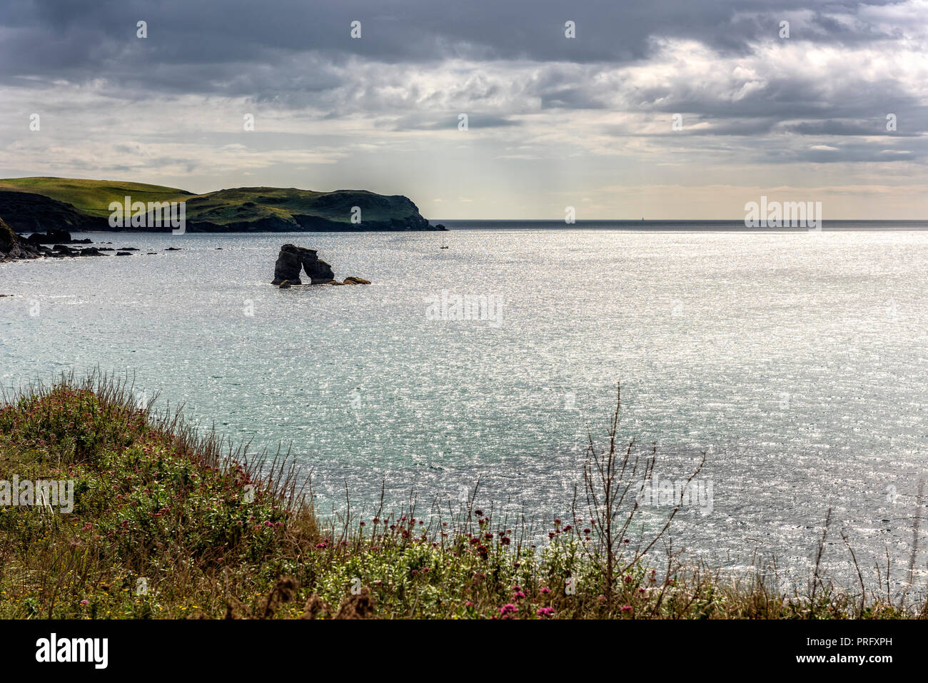 View to sea on Devon coastline Stock Photo