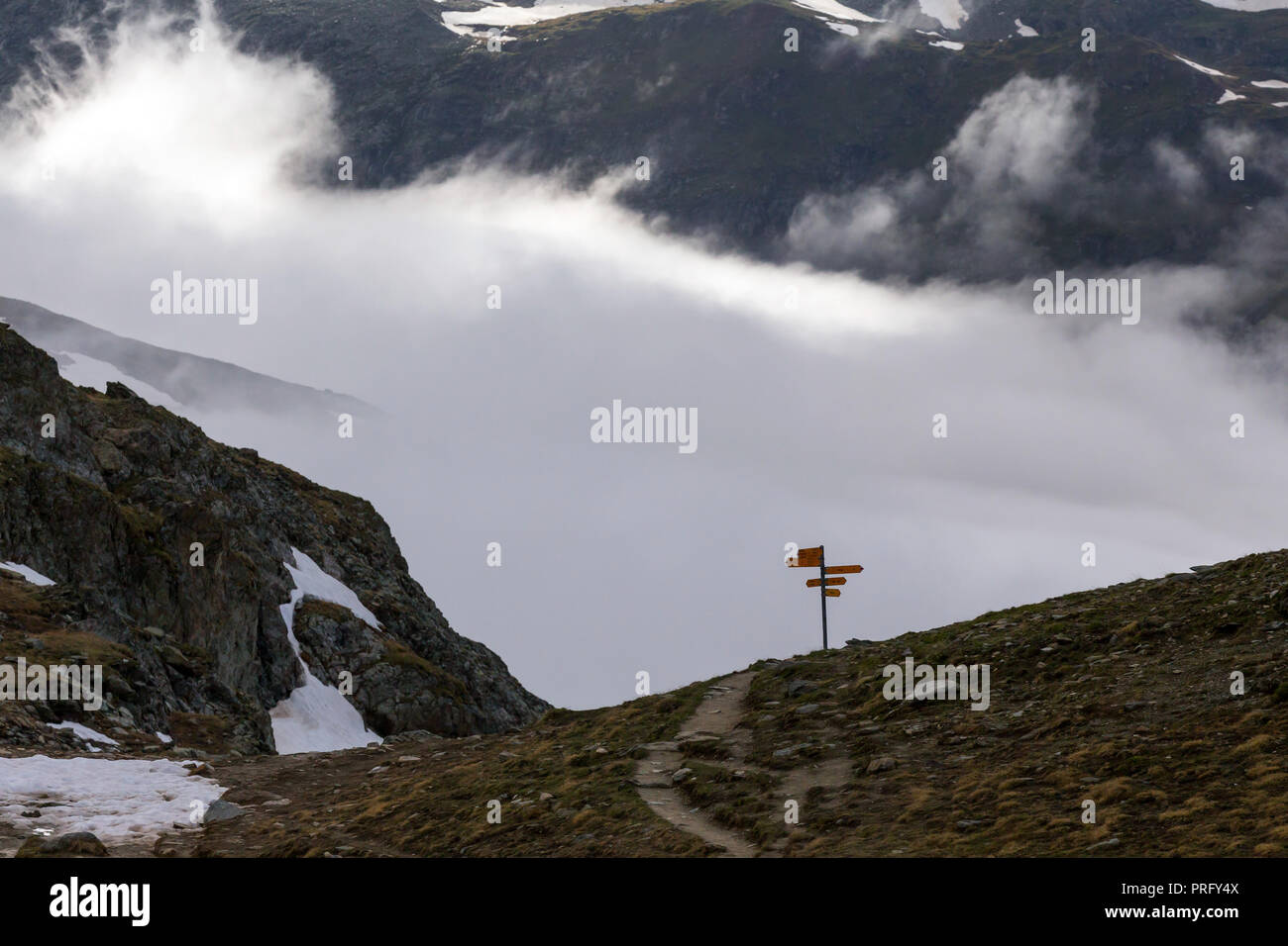 Hiking trails around Matterhorn, Switzerland. Stock Photo