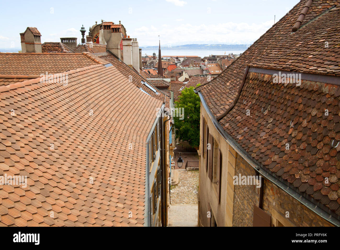 Elevated view of Neuchâtel, the Frenchspeaking capital of the Swiss