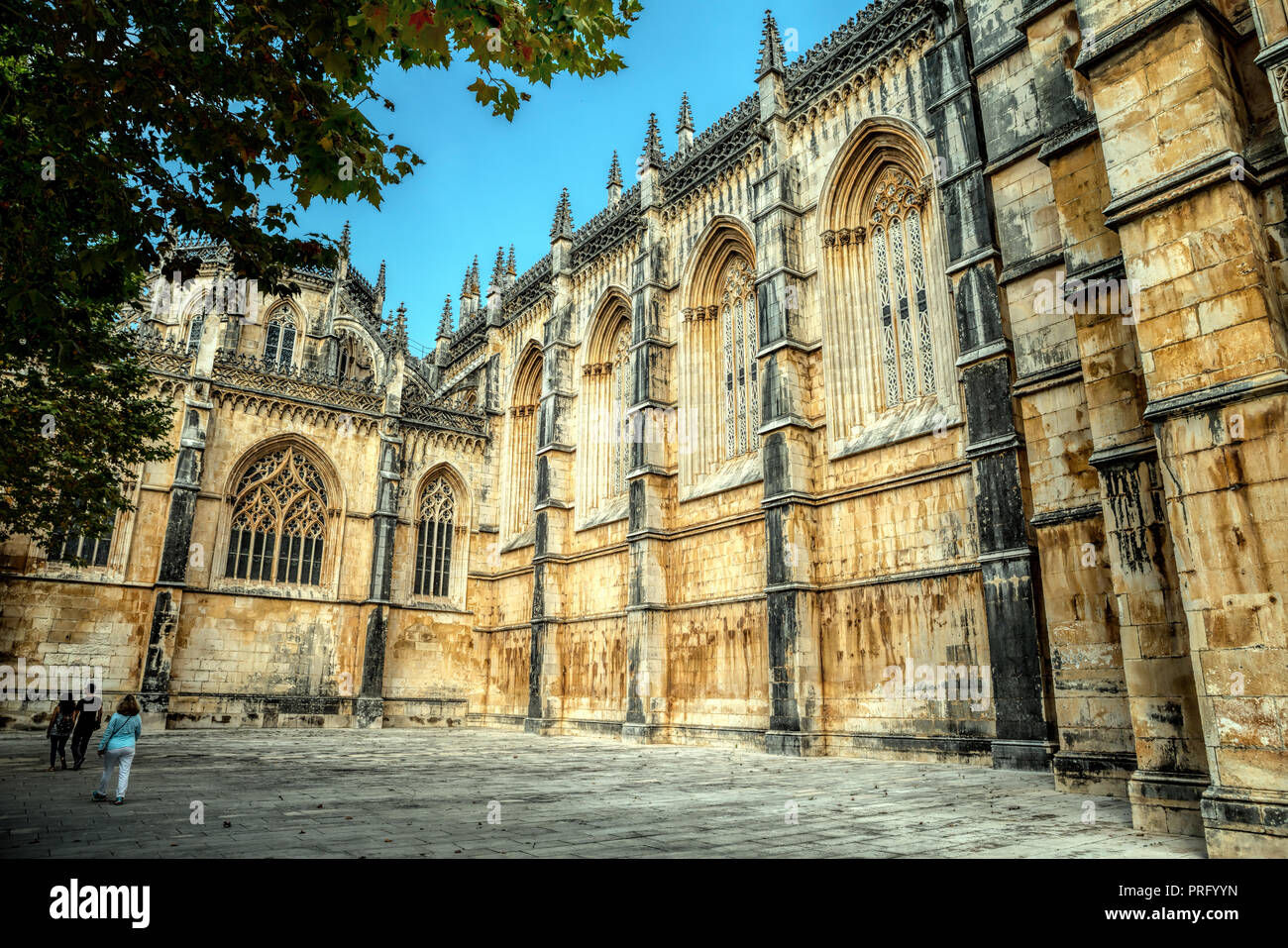 Medieval Batalha Monastery in Batalha, Portugal, a prime example of Portuguese Gothic architecture, UNESCO World Heritage site, started in 1386 but ne Stock Photo