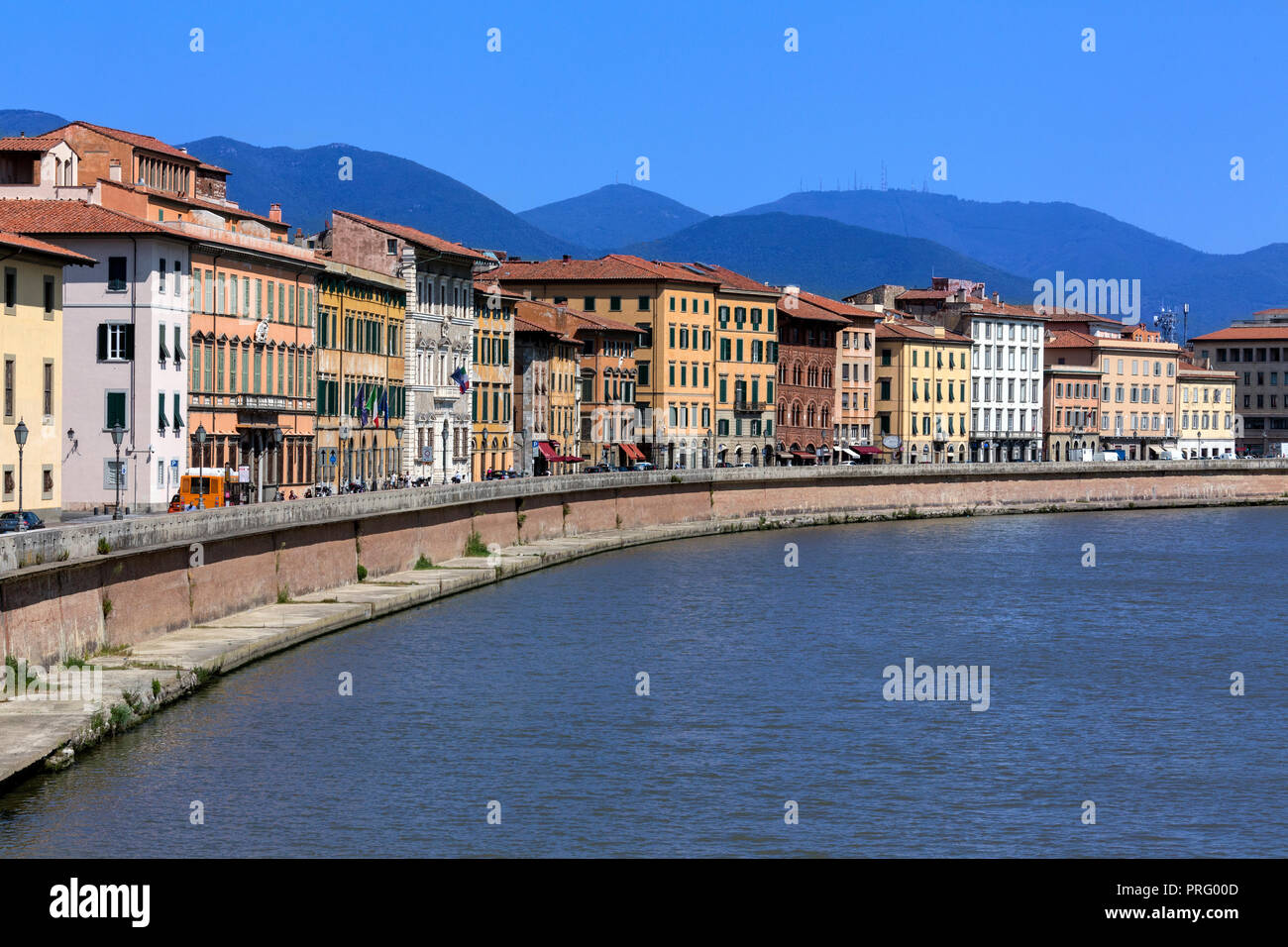 The over the River Arno of the city of Pisa in the Tuscany region of central Italy. Stock Photo