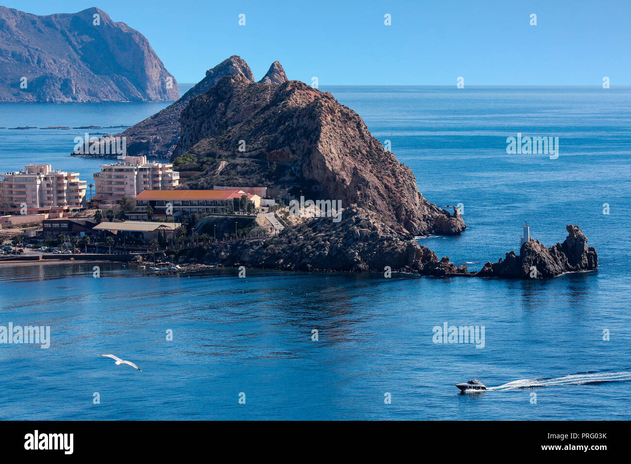 Scenic coastline near the Mediterranean port of Aguilas on the Costa Calida in Murcia, southeast Spain. Stock Photo
