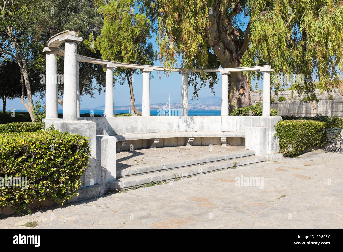 Semicircular Stone Bench In Boschetto Garden In Corfu Town Greece