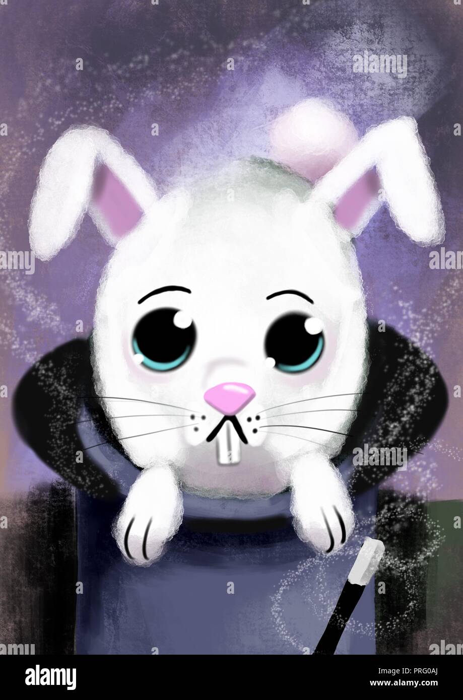 white rabbit in a magicians hat Stock Photo Alamy