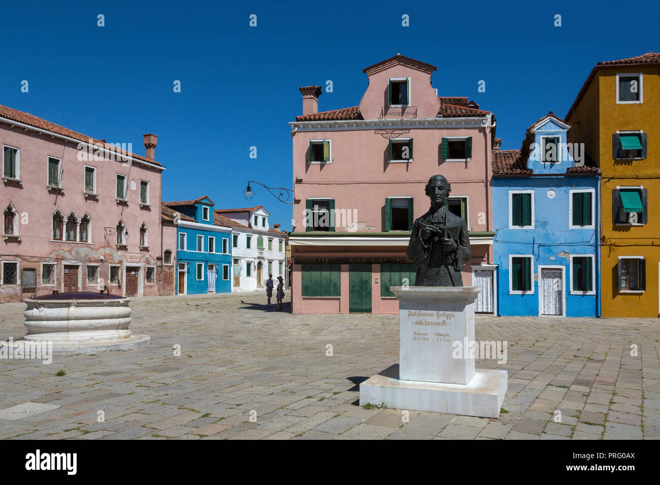 Piazza Baldassare Galuppi on the Island of Burano in the Venetian Lagoon near Venice, Italy. Stock Photo