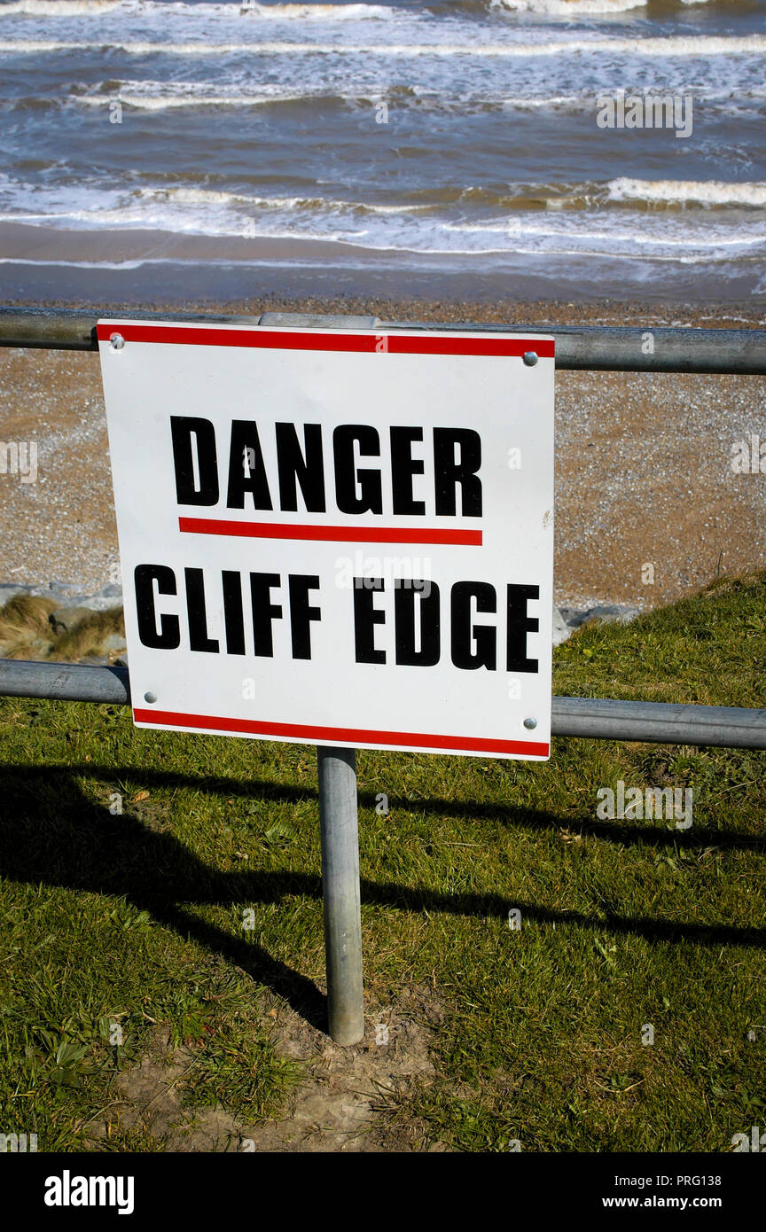 Danger Unstable Cliff Edge Warning Sign, Caister-on-Sea, Norfolk, England Stock Photo