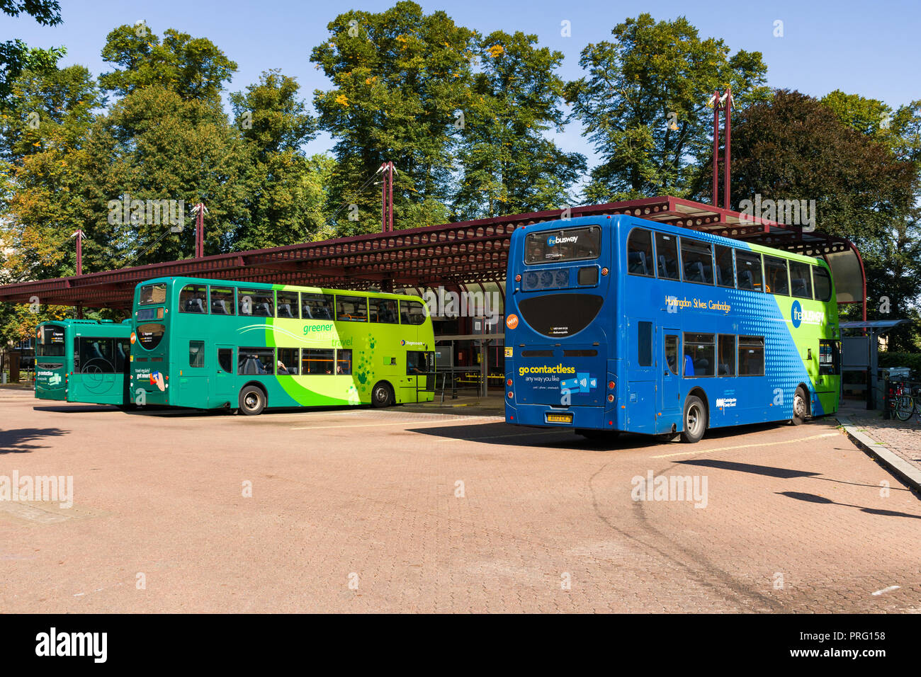 Drummer street bus station with several buses in bays, Cambridge, UK Stock Photo