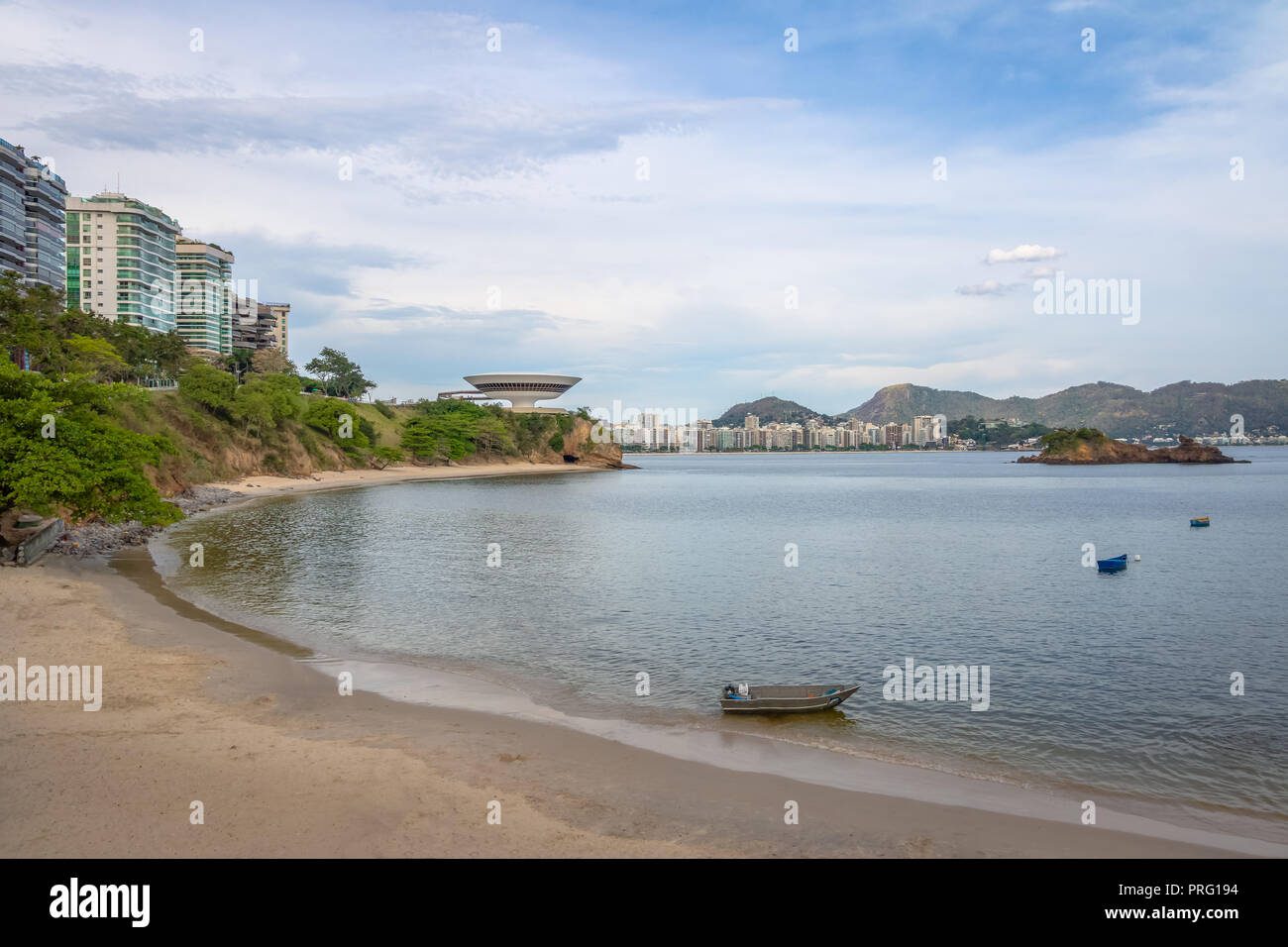 Boa Viagem Beach and Niteroi Skyline - Niteroi, Rio de Janeiro, Brazil Stock Photo