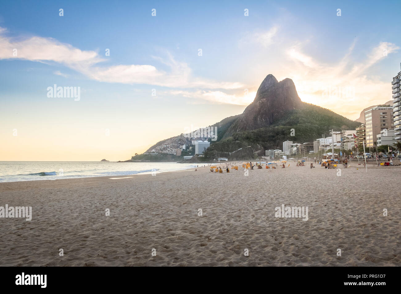 Leblon Beach and Two Brothers (Dois Irmaos) Mountain - Rio de Janeiro, Brazil Stock Photo