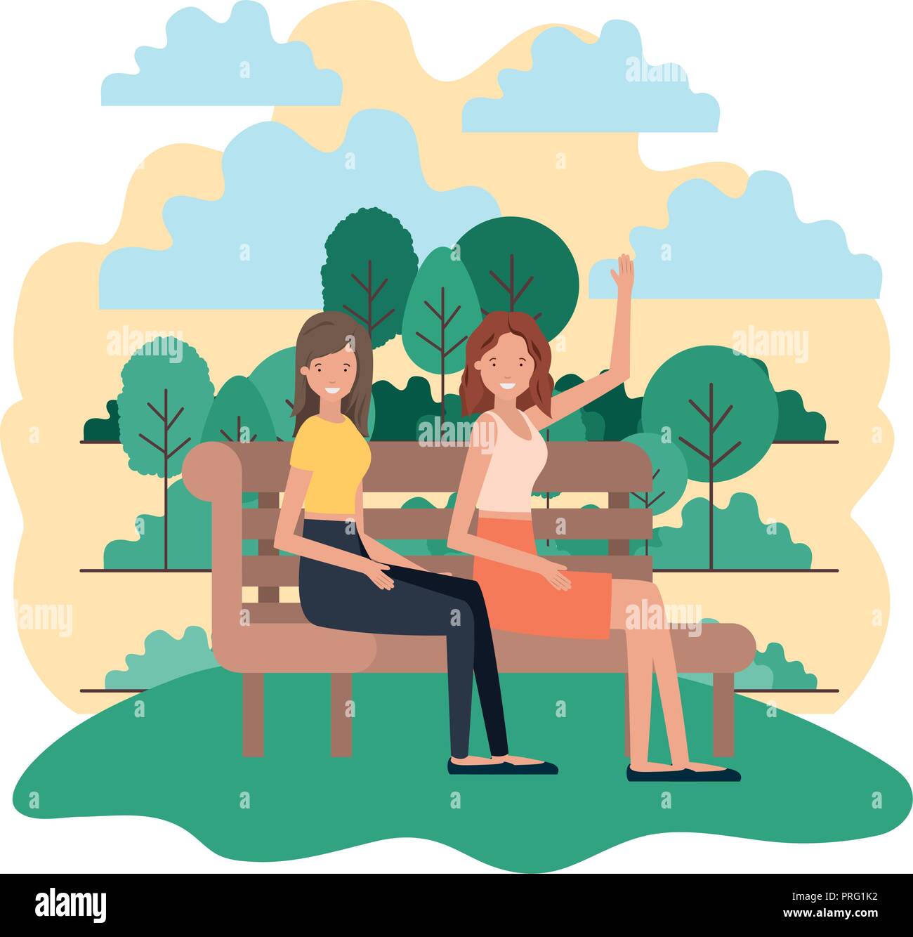 women sitting in park chair with landscape avatar character Stock ...