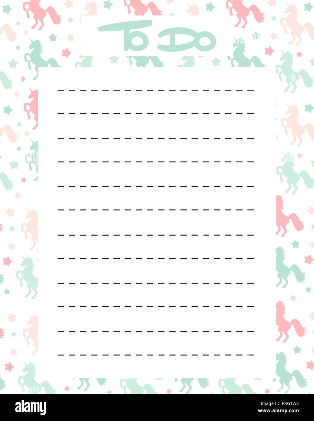 cute to do list vector printable with colorful unicorns Stock Vector ...