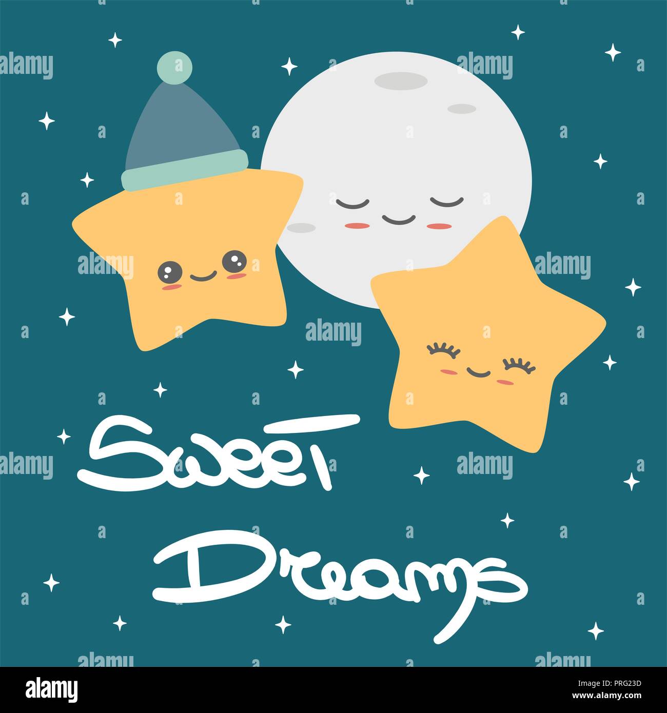 cute hand drawn lettering cartoon sweet dreams vector card with ...
