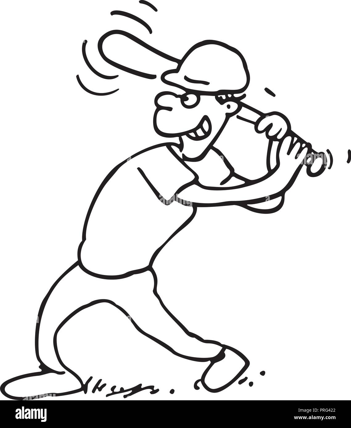 Baseball players outlined cartoon on a white background. Vector clip