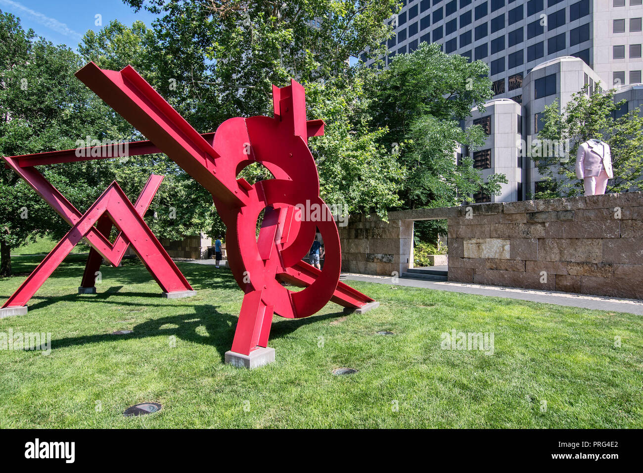 Sculpture 'Aesop´s Fables' by Mark di Suvero, in Citygarden Sculpture Park, Downtown St. Louis, Missouri, USA Stock Photo